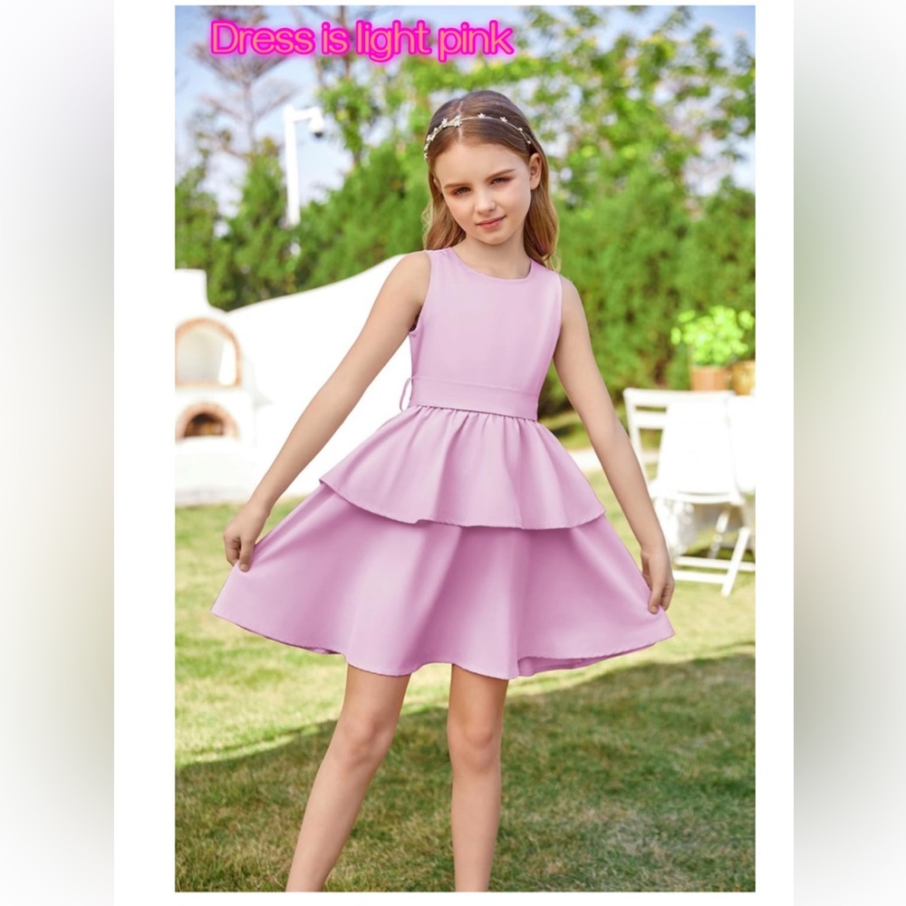 Danna Belle Girls  A-Line Pink Sleeveless Crew Neck Dual-Layer Dress Size 7Y